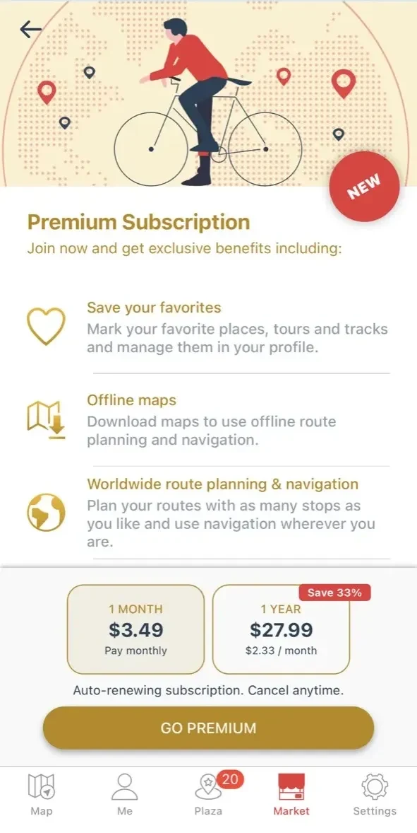 Bike Citizens Cycling App GPS paywall screen