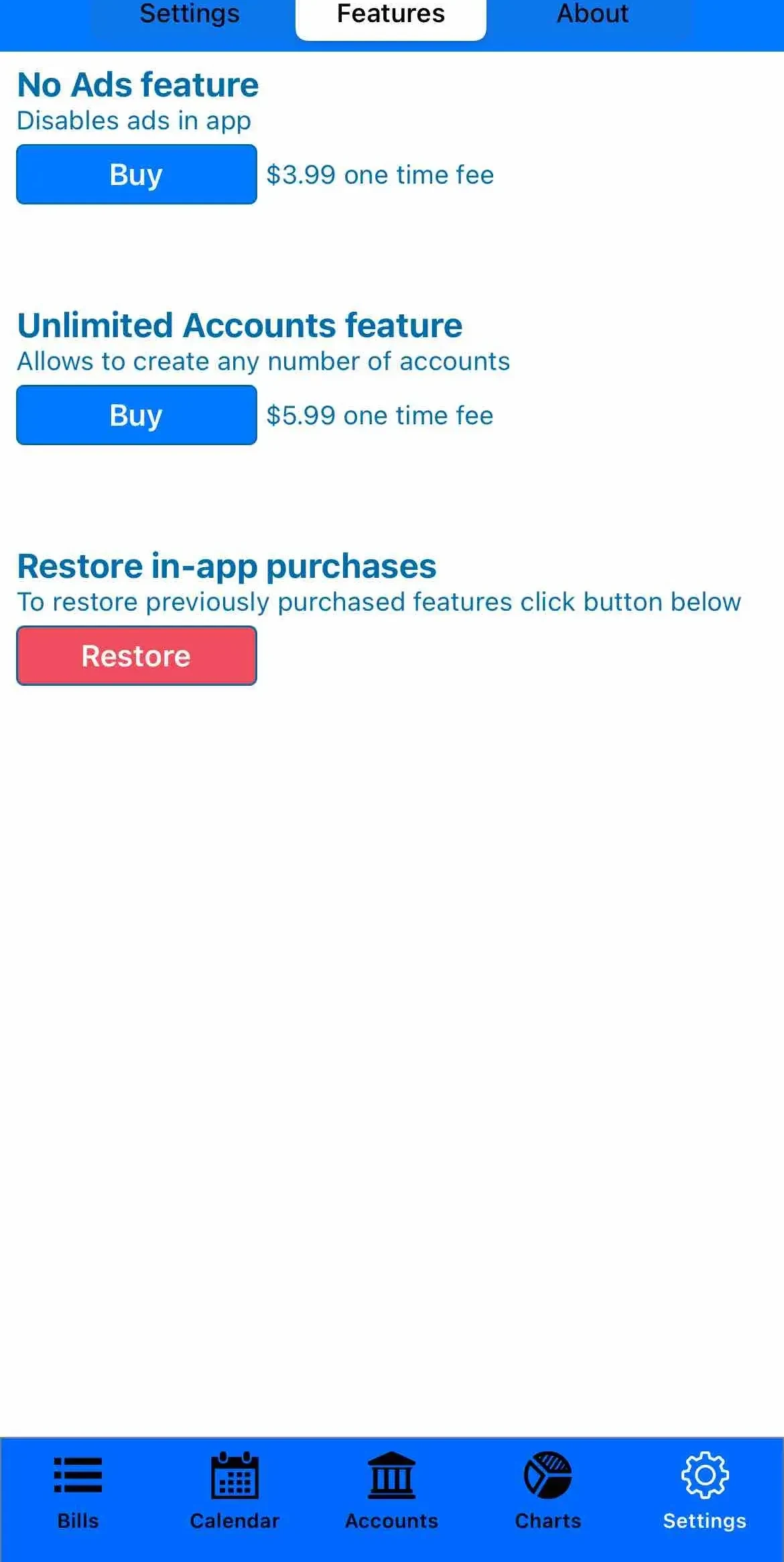 Bills Organizer paywall screen