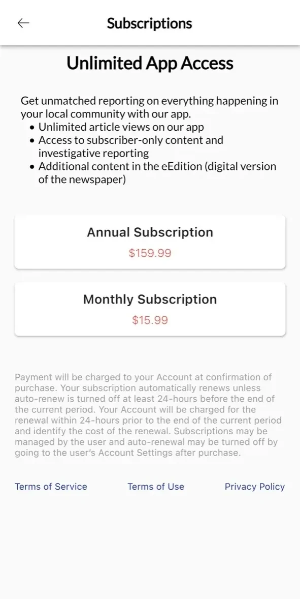 Biloxi Sun Herald News paywall screen