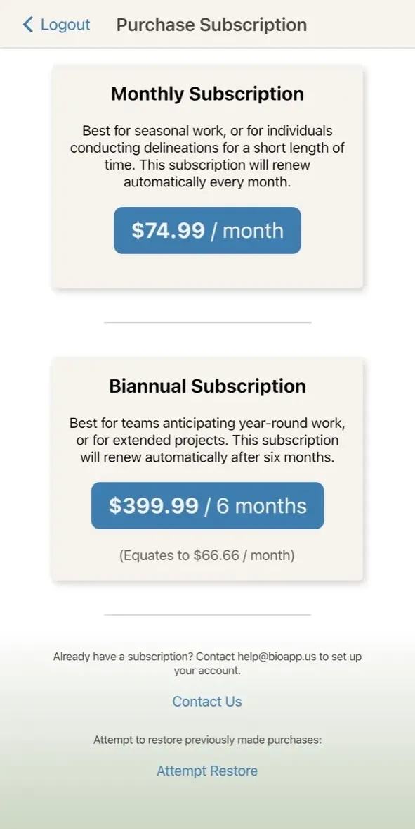 BioApp paywall screen