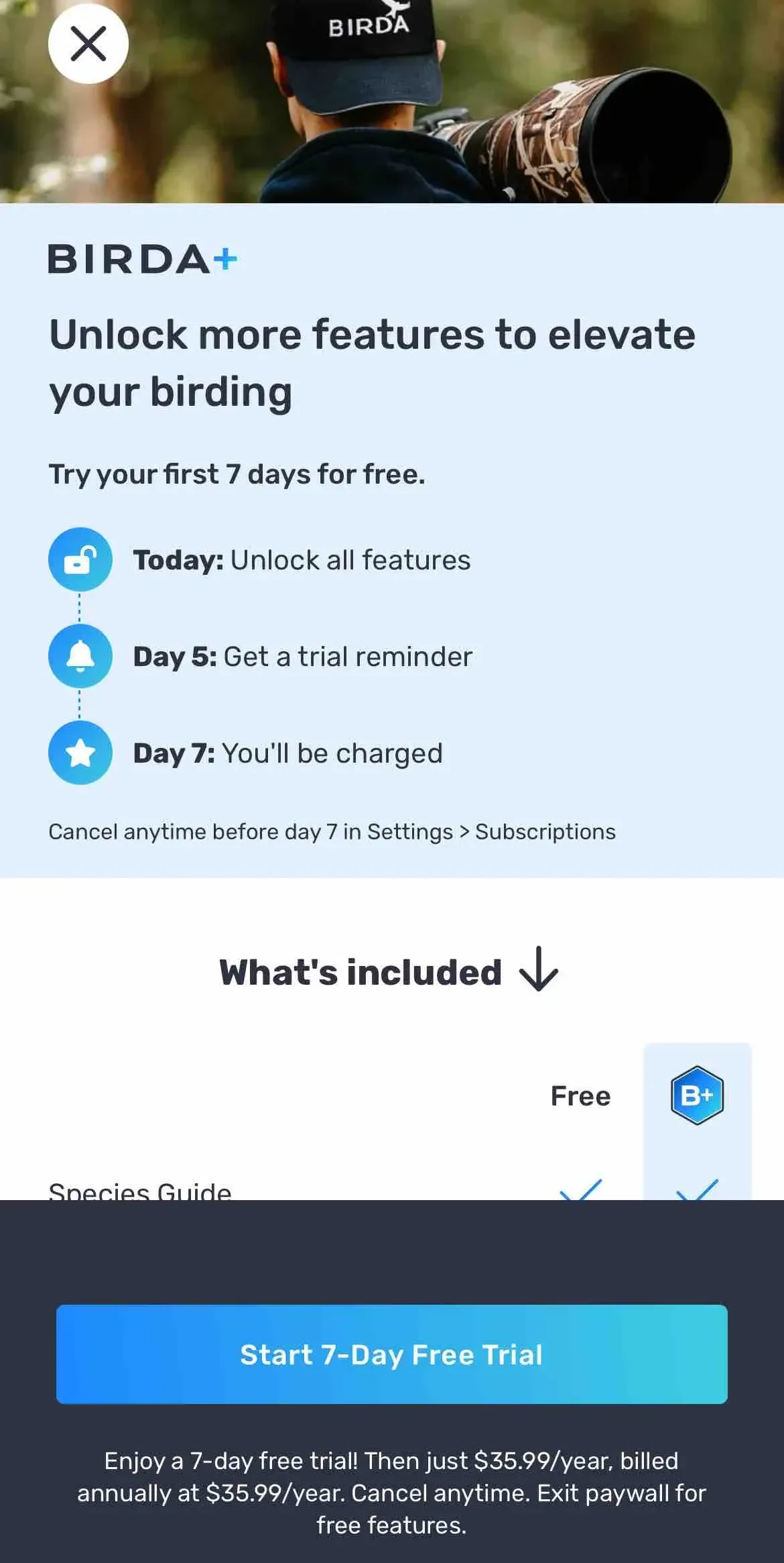 Birda paywall screen