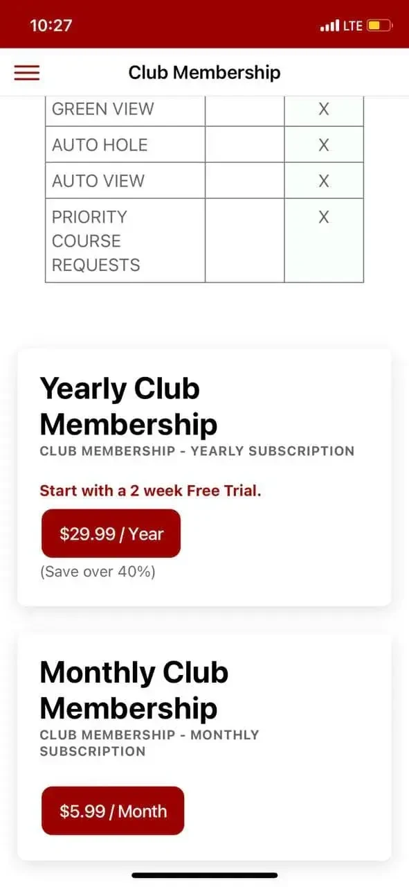 Birdie Apps paywall screen