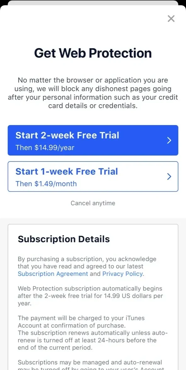 Bitdefender Mobile Security paywall screen