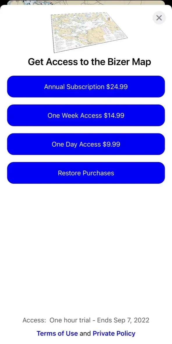 Bizer Navigator paywall screen