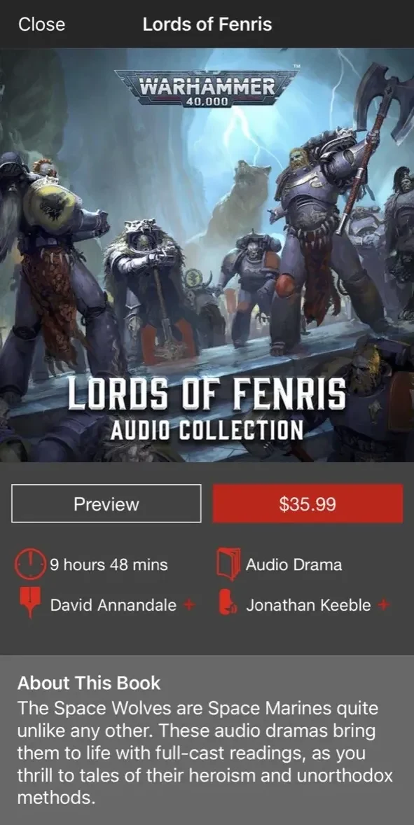Black Library Audio paywall screen