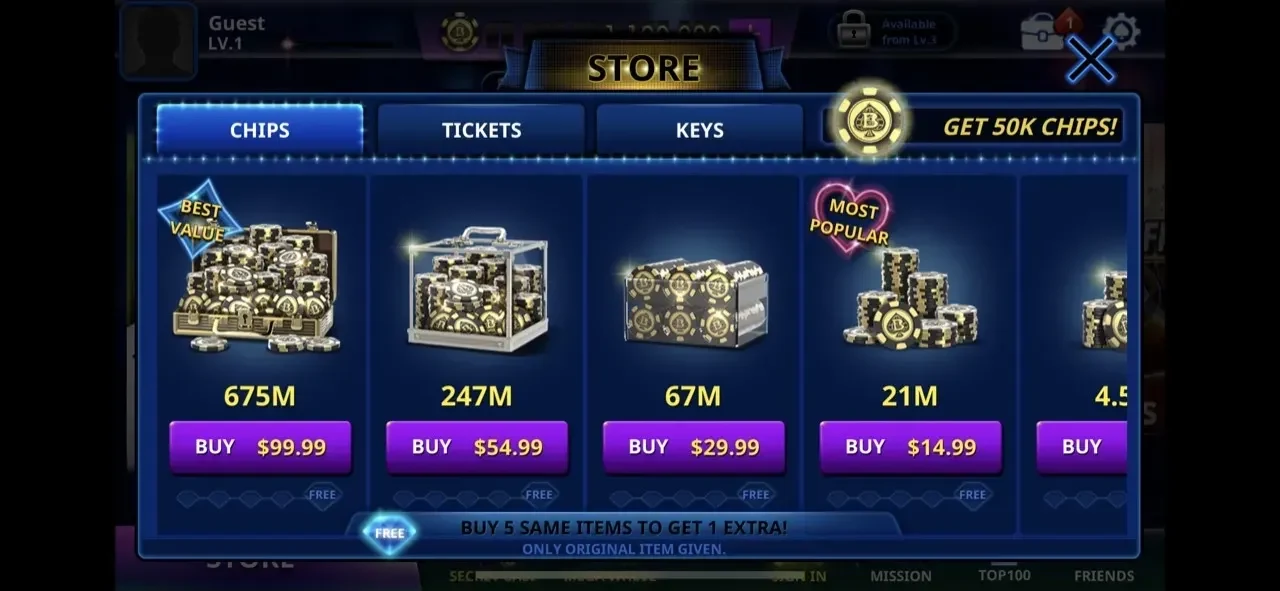 Blackjack 21 paywall screen
