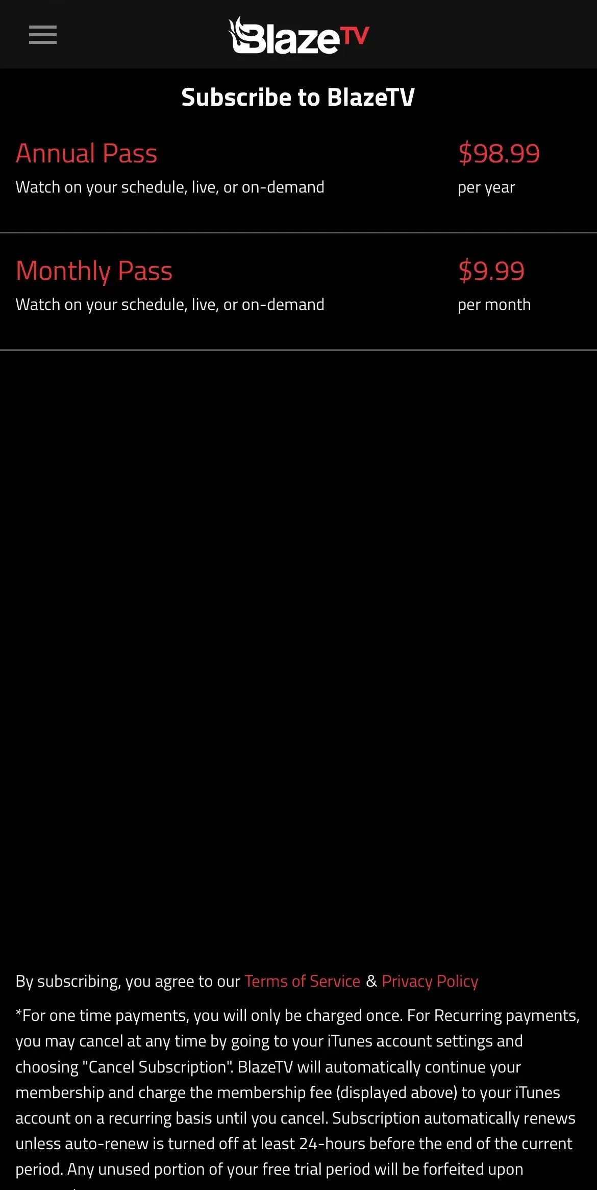 BlazeTV paywall screen