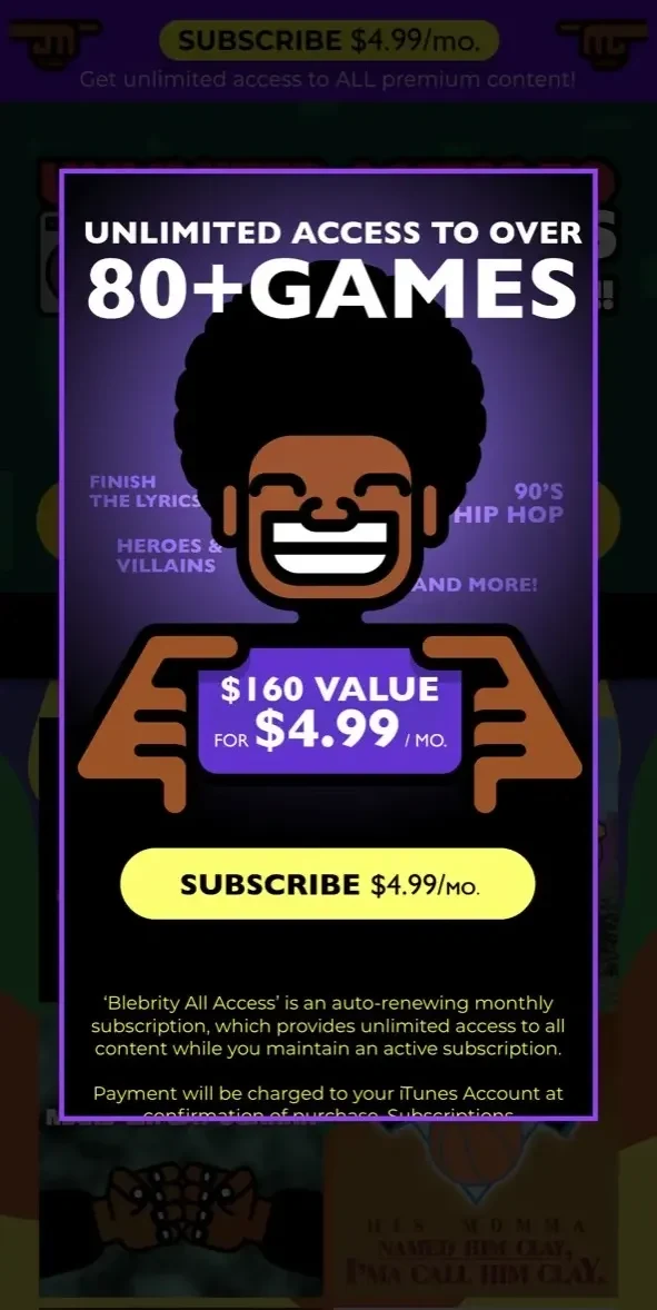 BLeBRiTY paywall screen