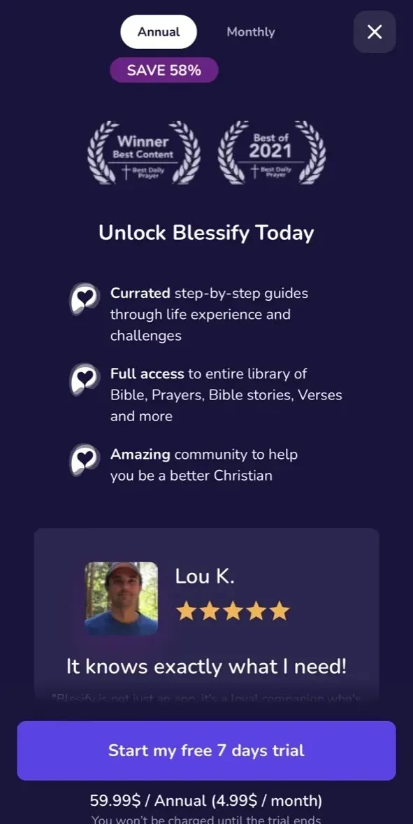 Blessify paywall screen