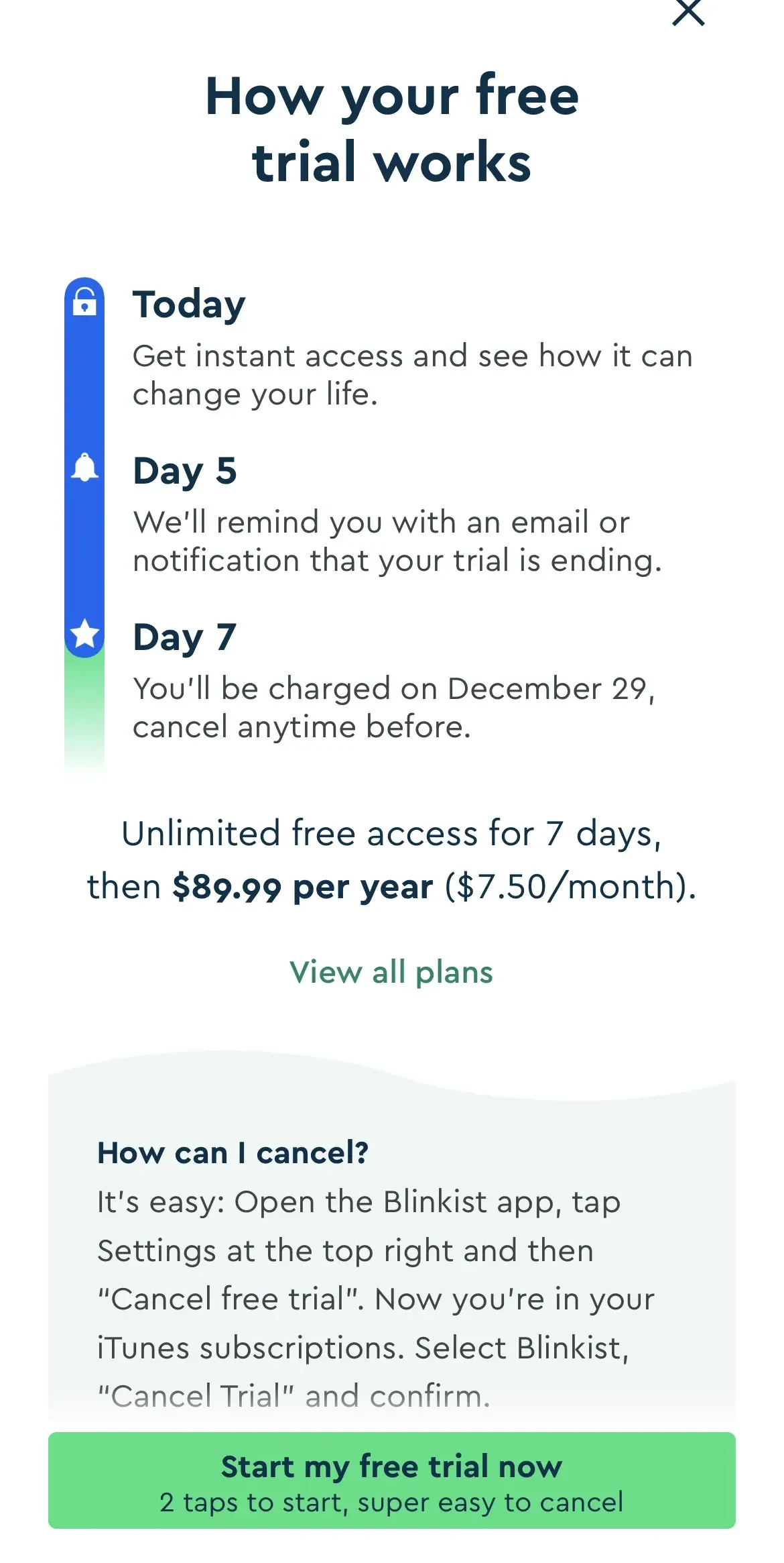 Blinkist paywall screen