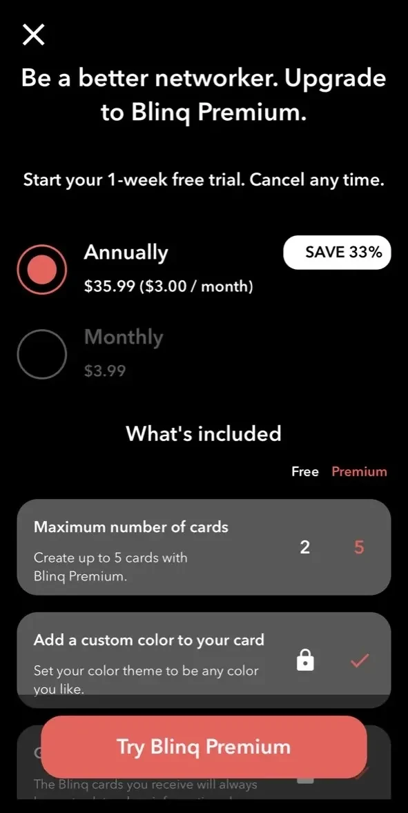 Blinq paywall screen