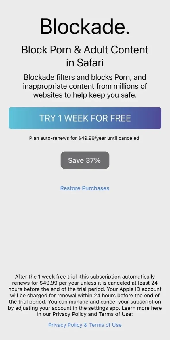 Blockade paywall screen
