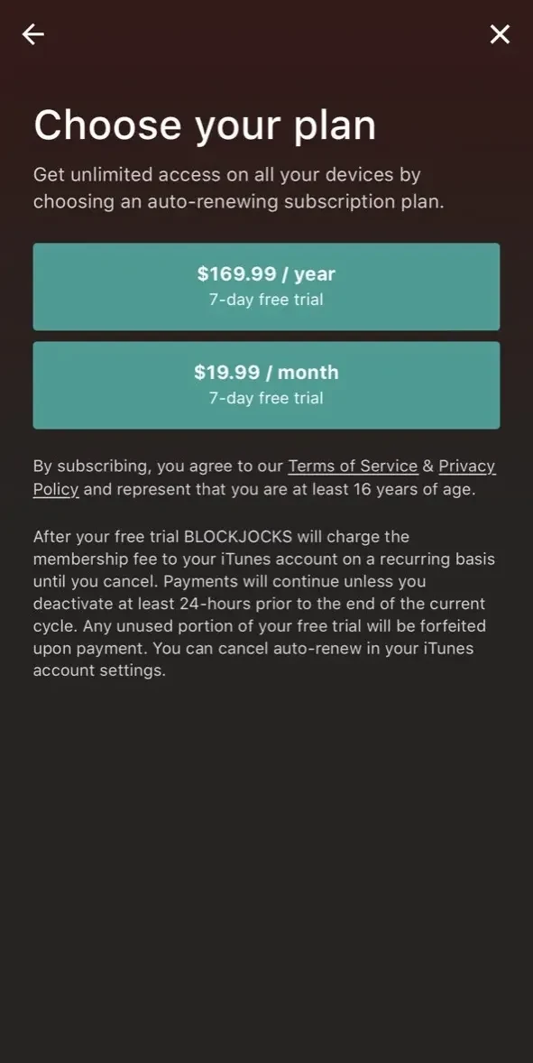 BLOCKJOCKS paywall screen
