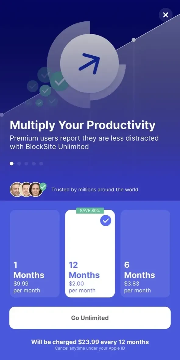 BlockSite paywall screen