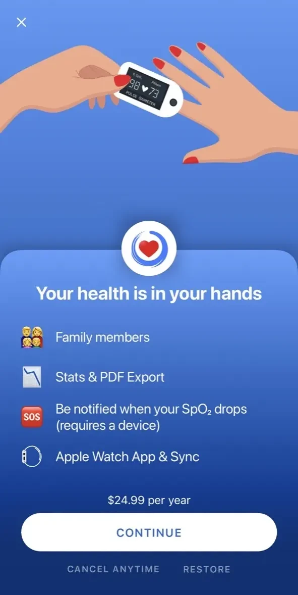 Blood Oxygen App paywall screen