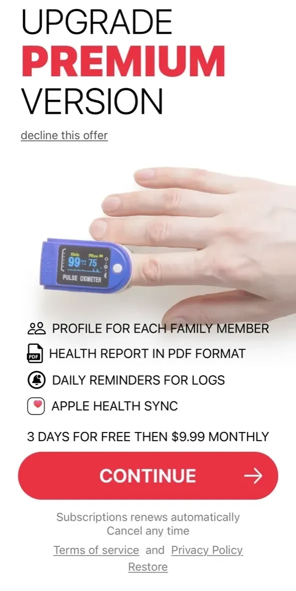 Blood Oxygen paywall screen