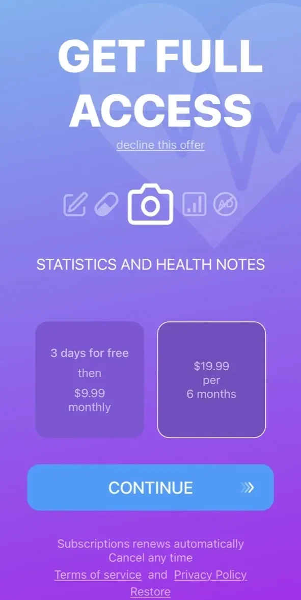Blood Pressure App paywall screen