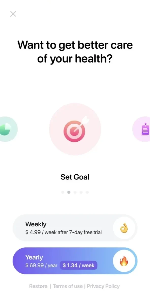 Blood pressure app+ paywall screen