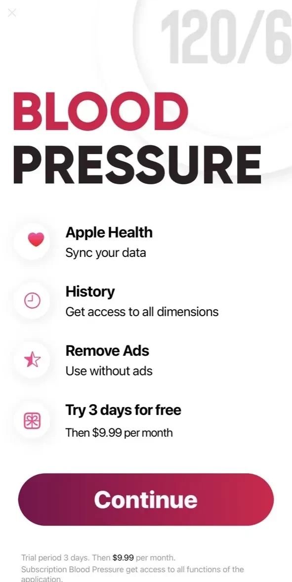 Blood Pressure Monitor paywall screen