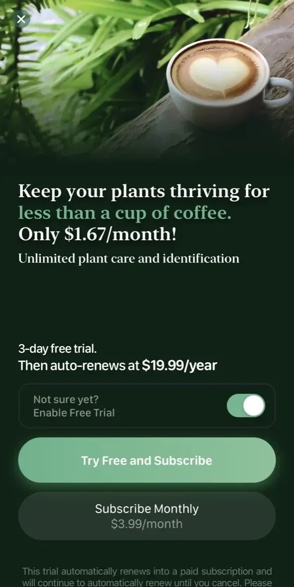 Blossom paywall screen