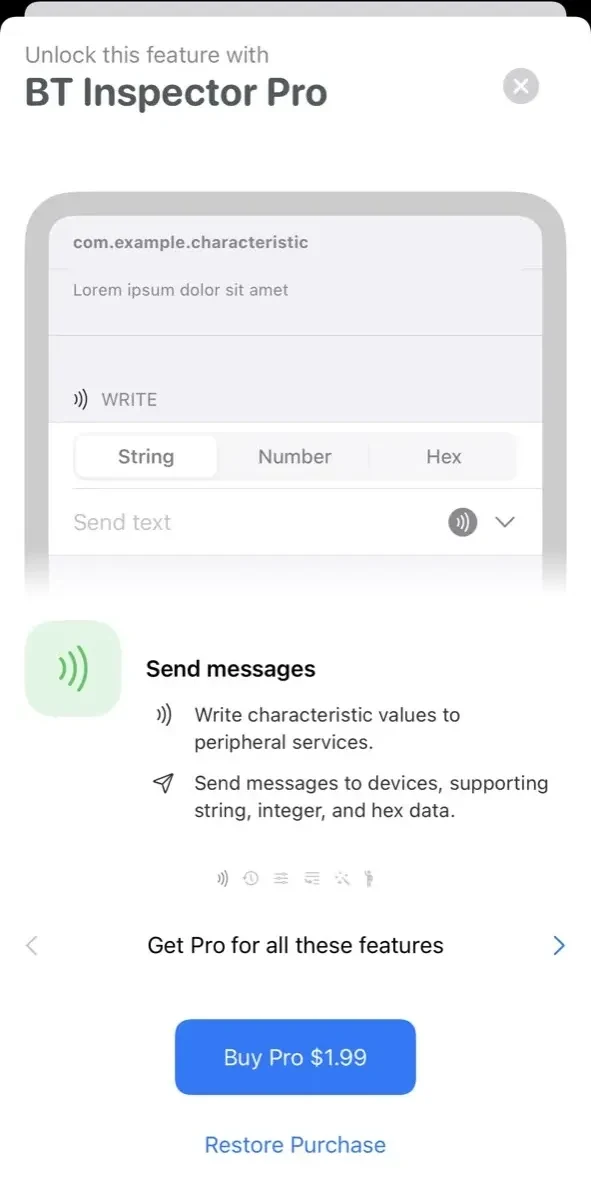 Bluetooth Inspector paywall screen