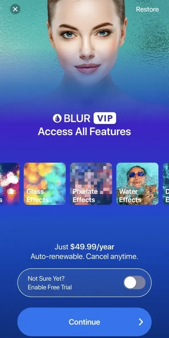 Blur Photo Editor paywall screen