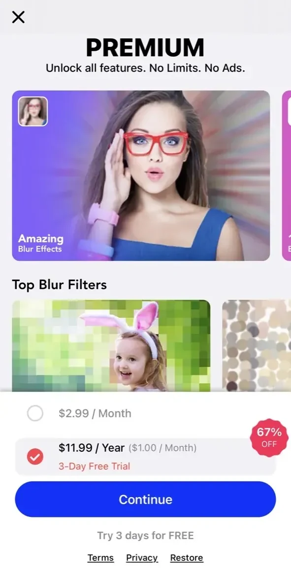 Blur Photo Effect Background paywall screen