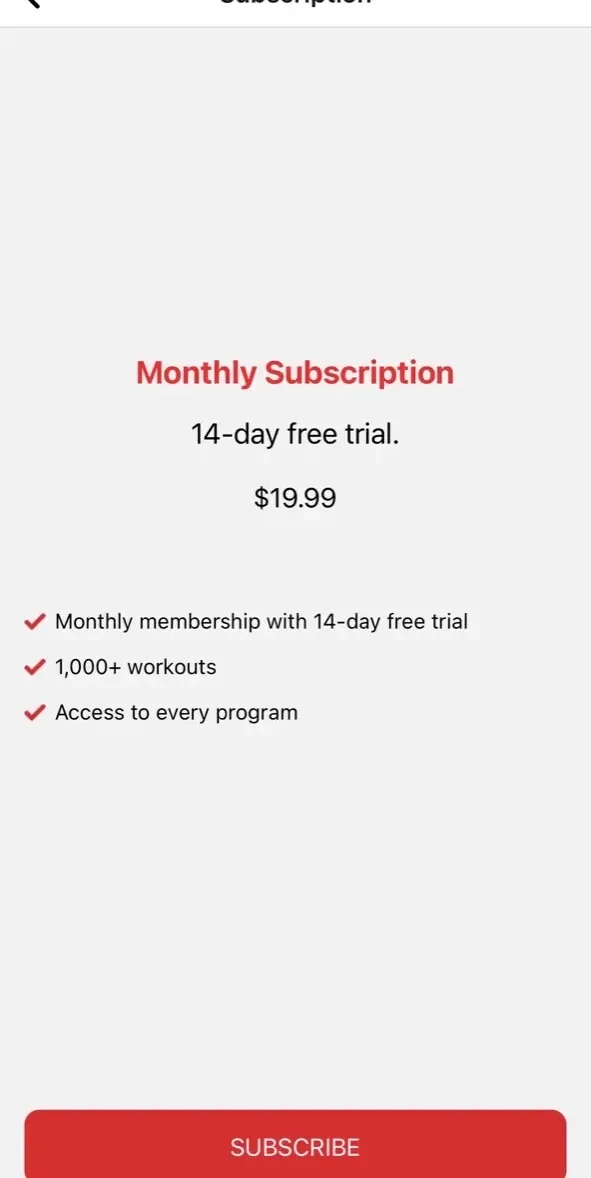 Body Spartan paywall screen