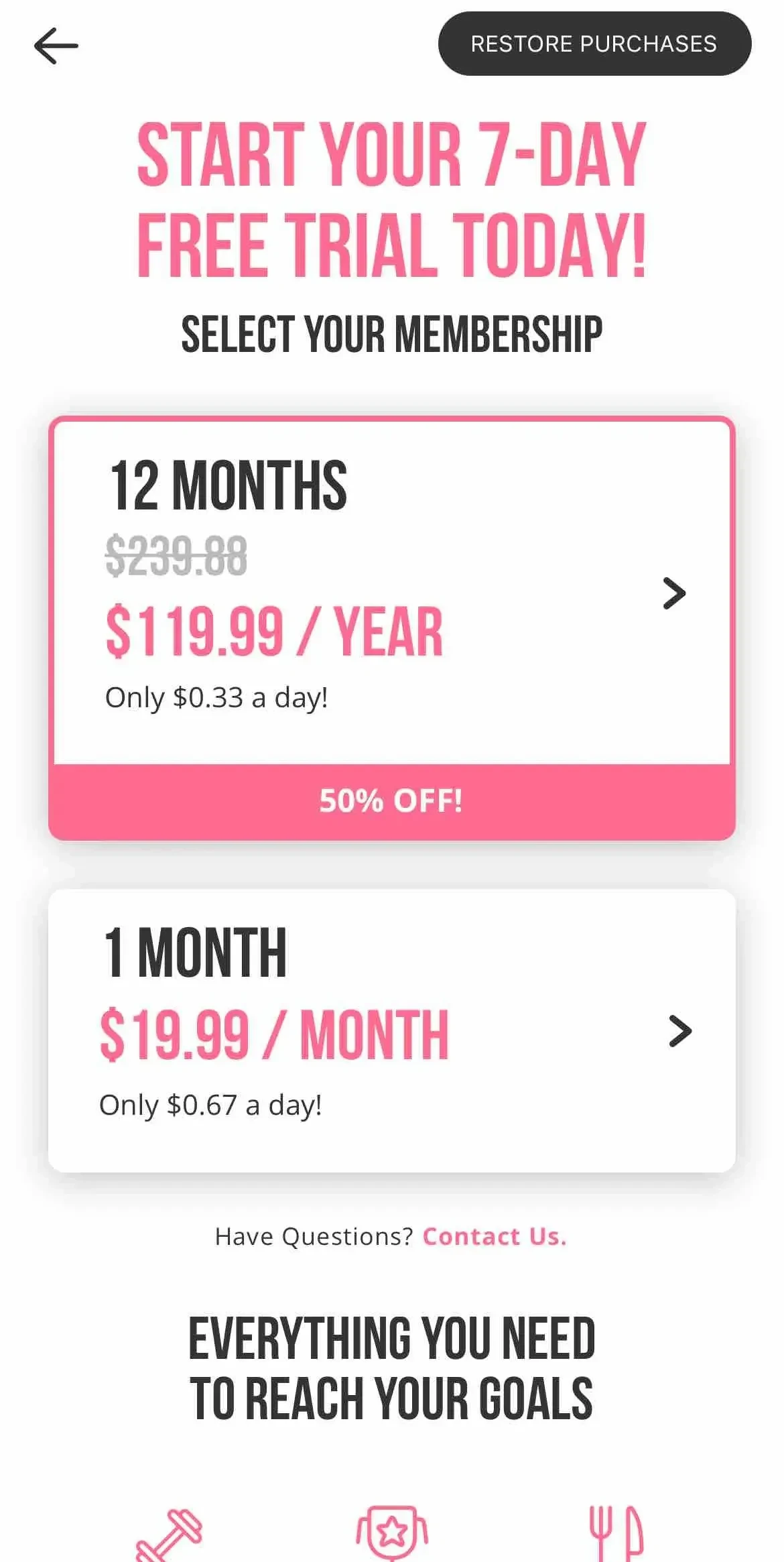 Bodylura paywall screen