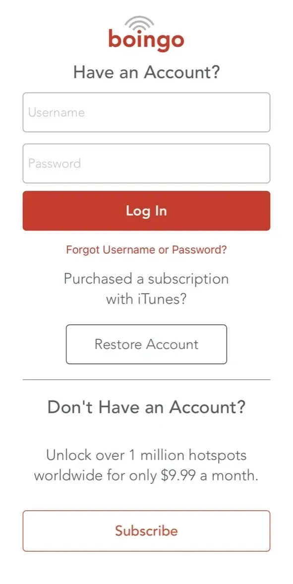 Boingo Wi-Finder paywall screen