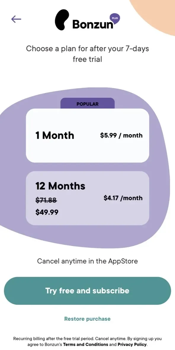 Bonzun IVF paywall screen