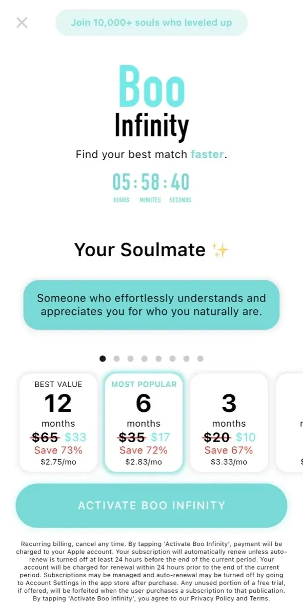Boo paywall screen