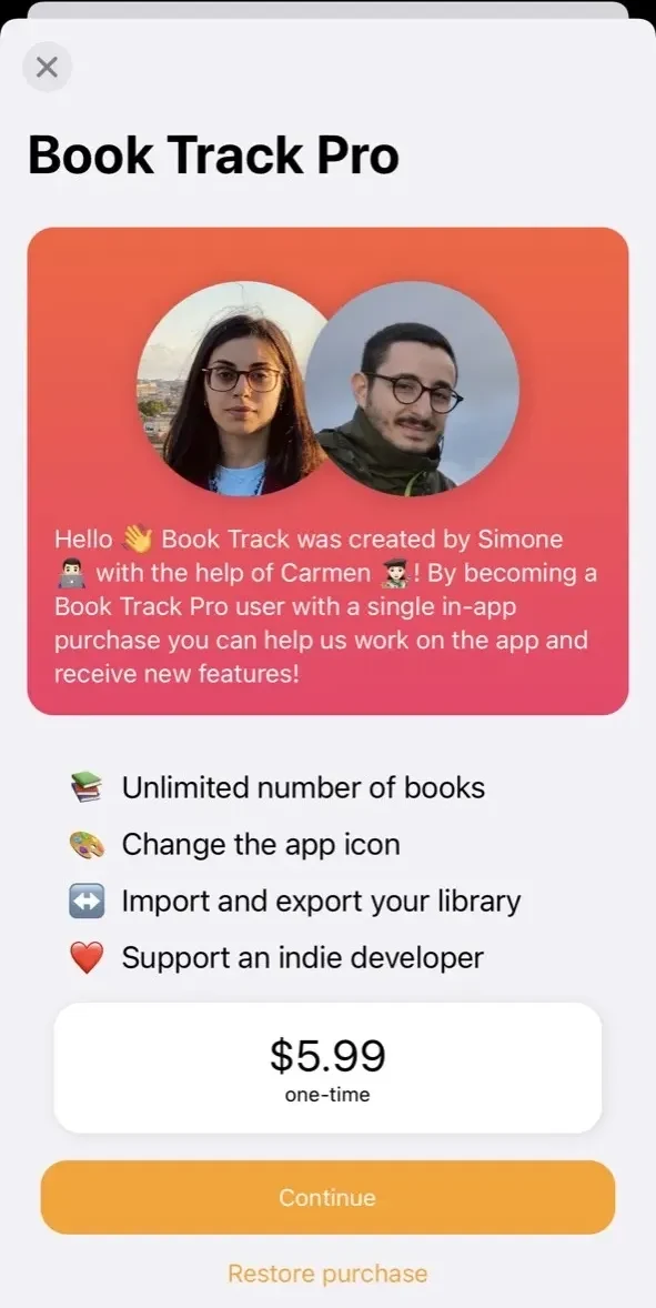 Book Tracker paywall screen