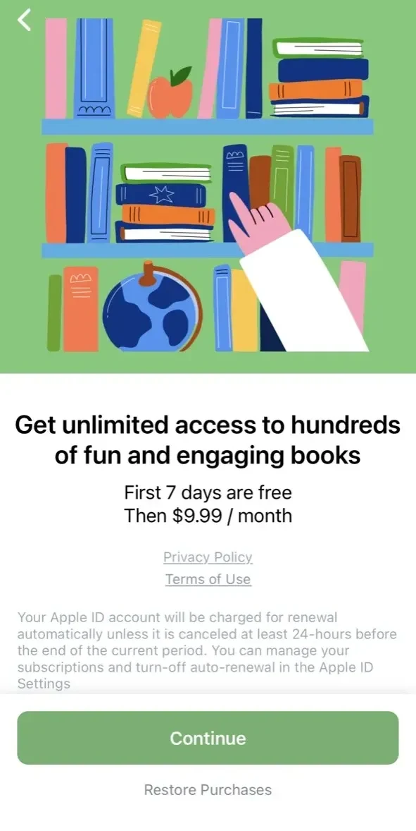 Booka paywall screen