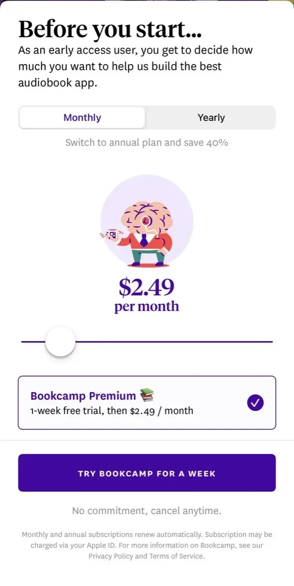 Bookcamp paywall screen