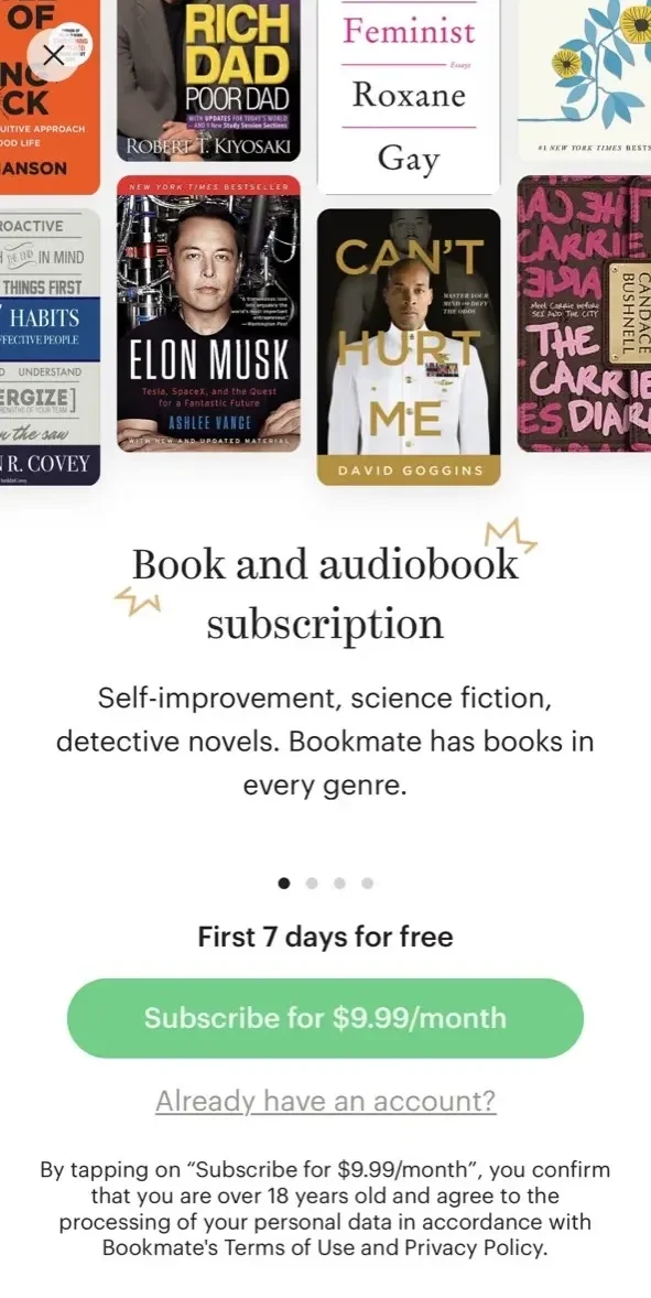 Bookmate. Listen paywall screen
