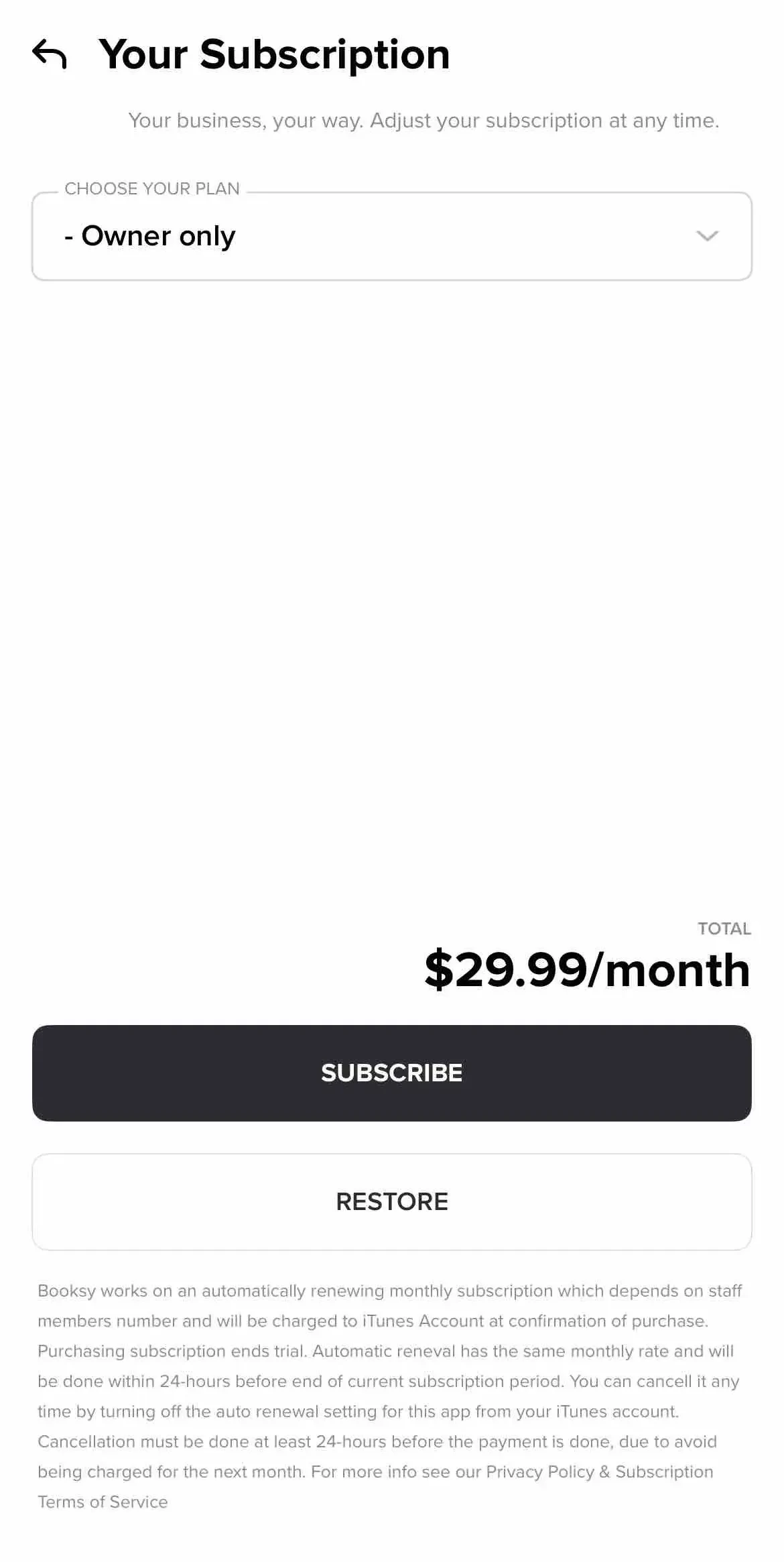Booksy Biz paywall screen