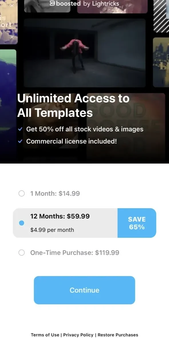 Boosted Ad Maker paywall screen