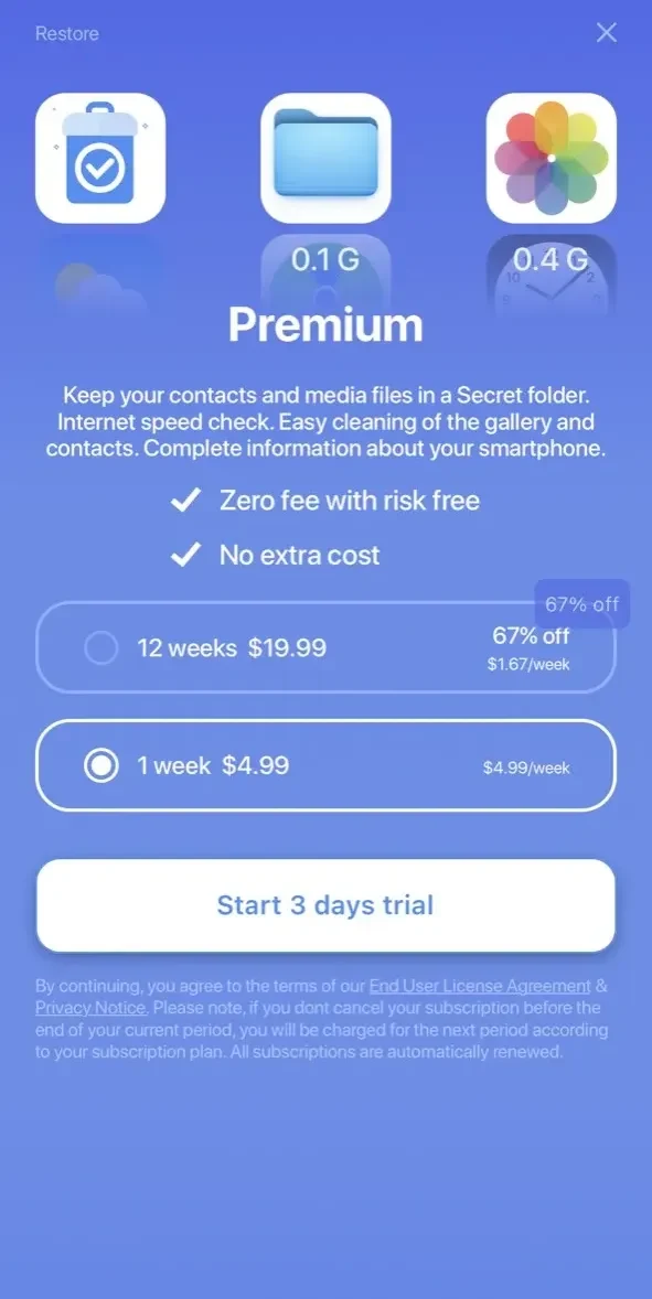 Booster cleaner pro paywall screen