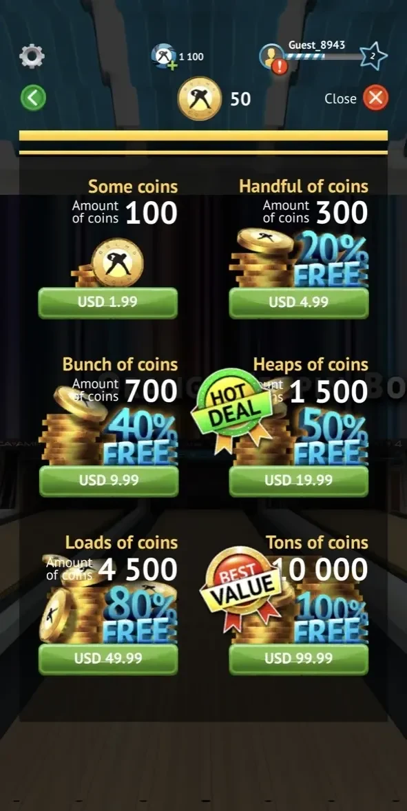 Bowling paywall screen