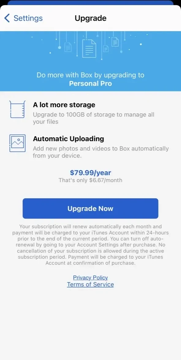 Box paywall screen