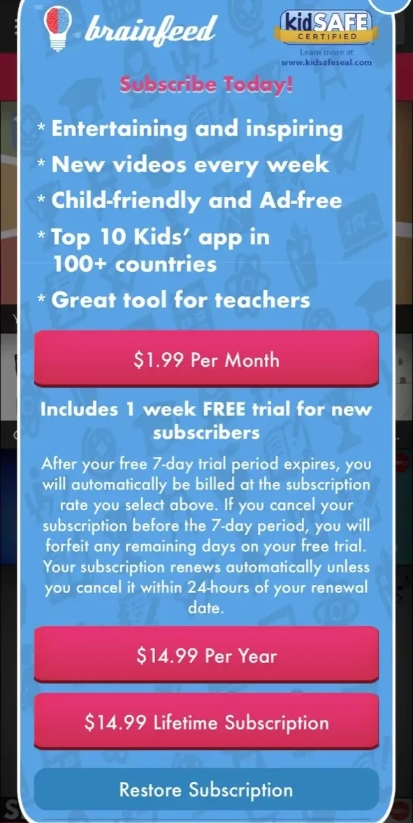 Brainfeed paywall screen