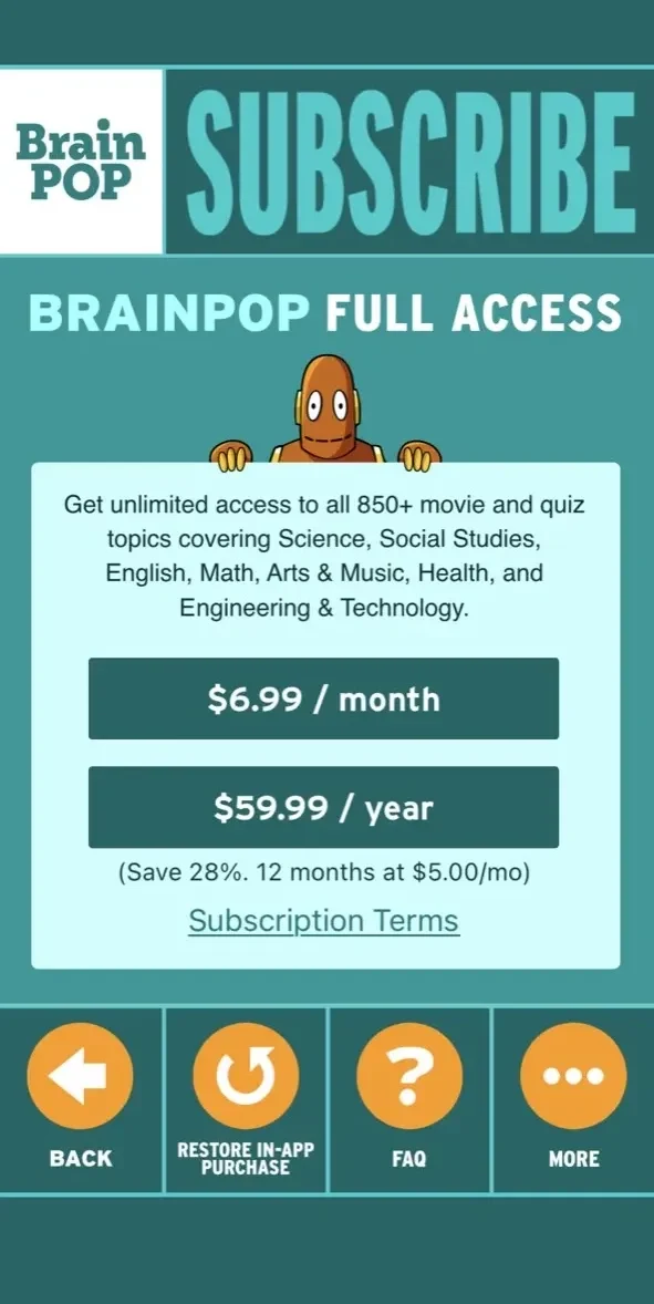 BrainPOP paywall screen