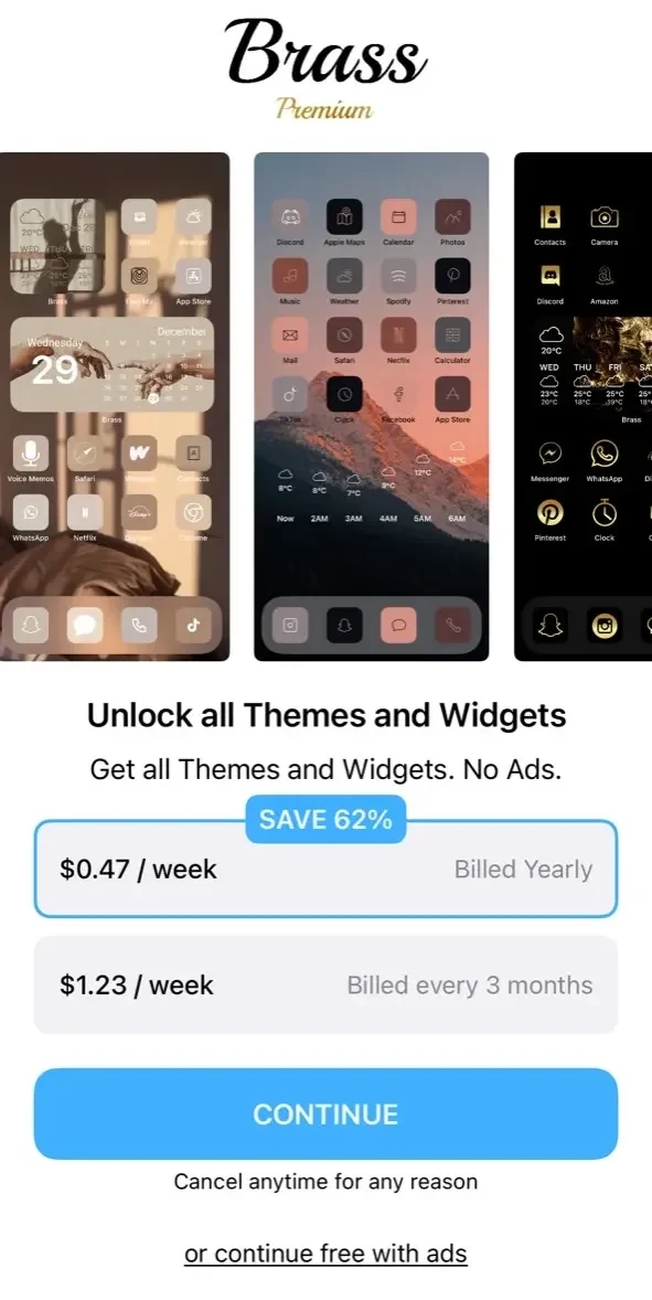 Brass paywall screen
