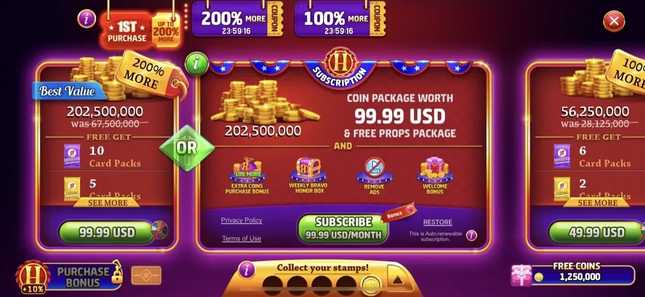 Bravo Classic Slots paywall screen