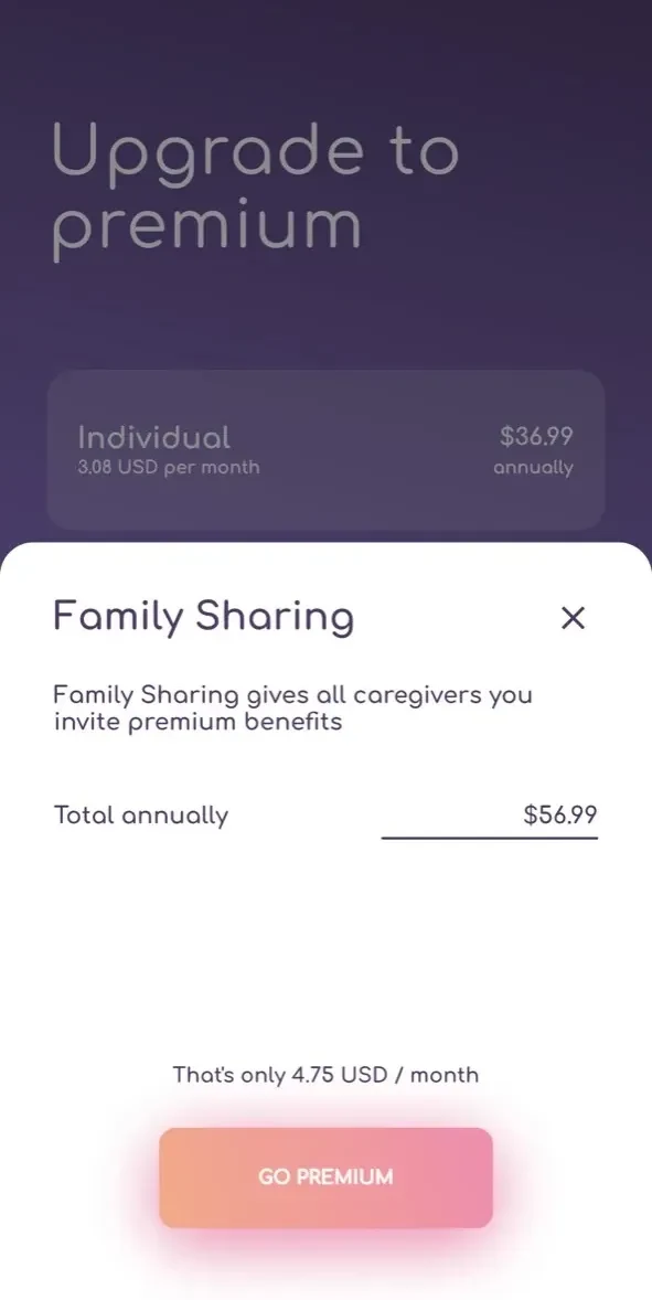 Breast Feeding paywall screen