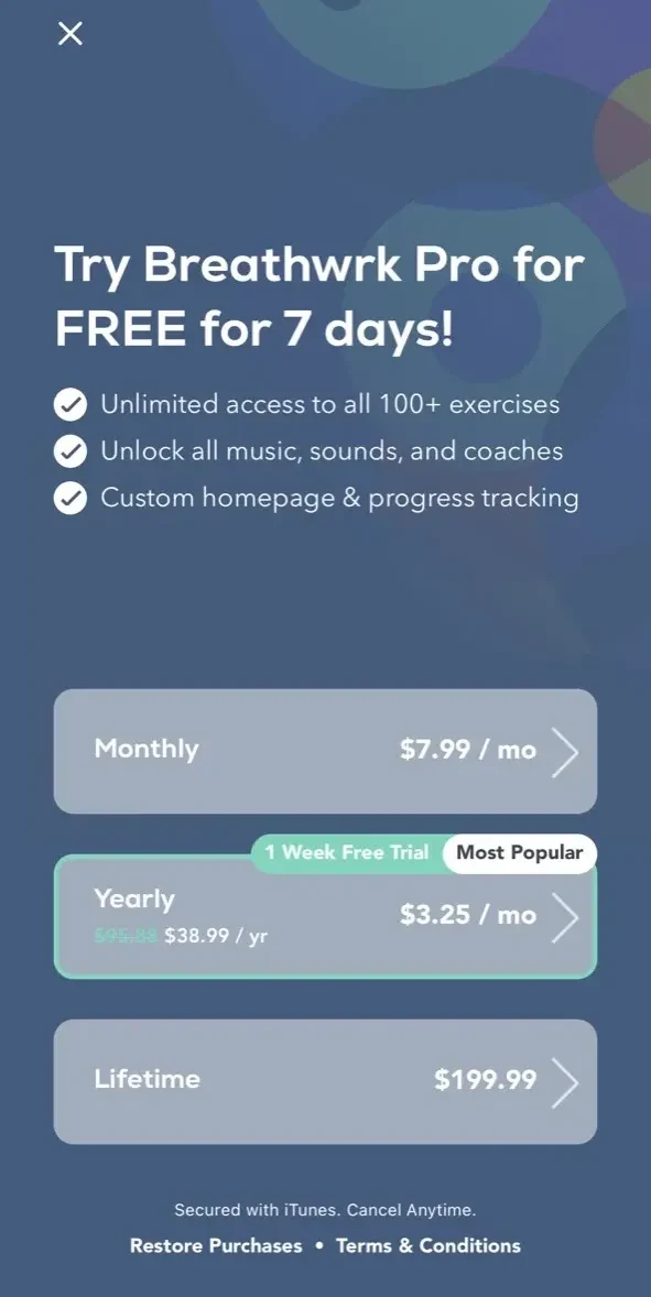Breathwrk paywall screen