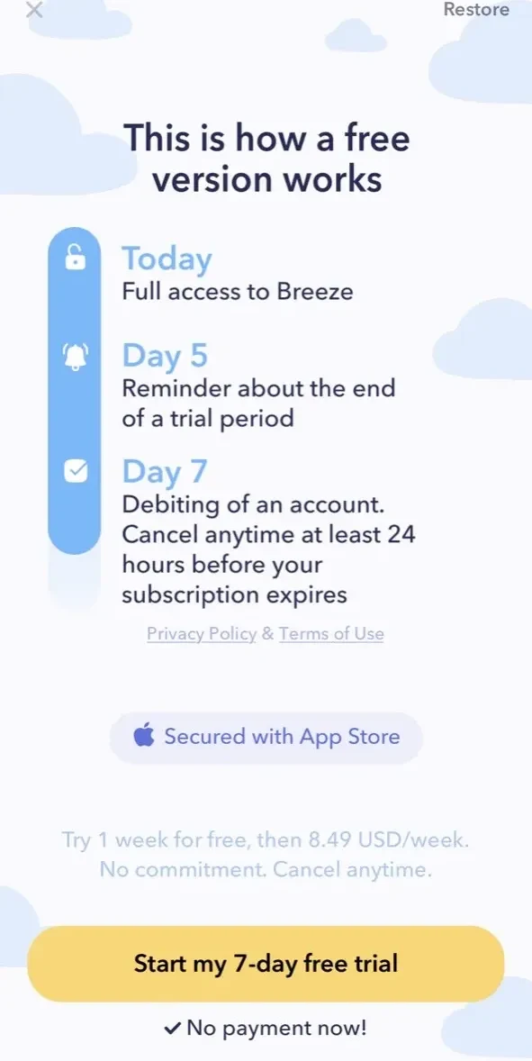 Breeze paywall screen