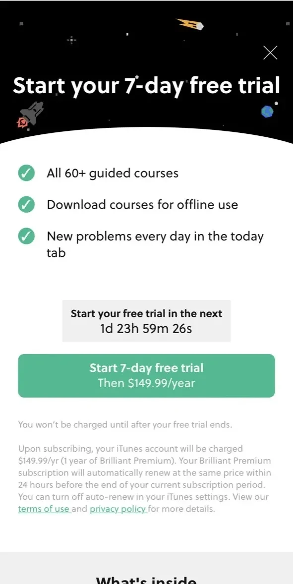 Brilliant paywall screen