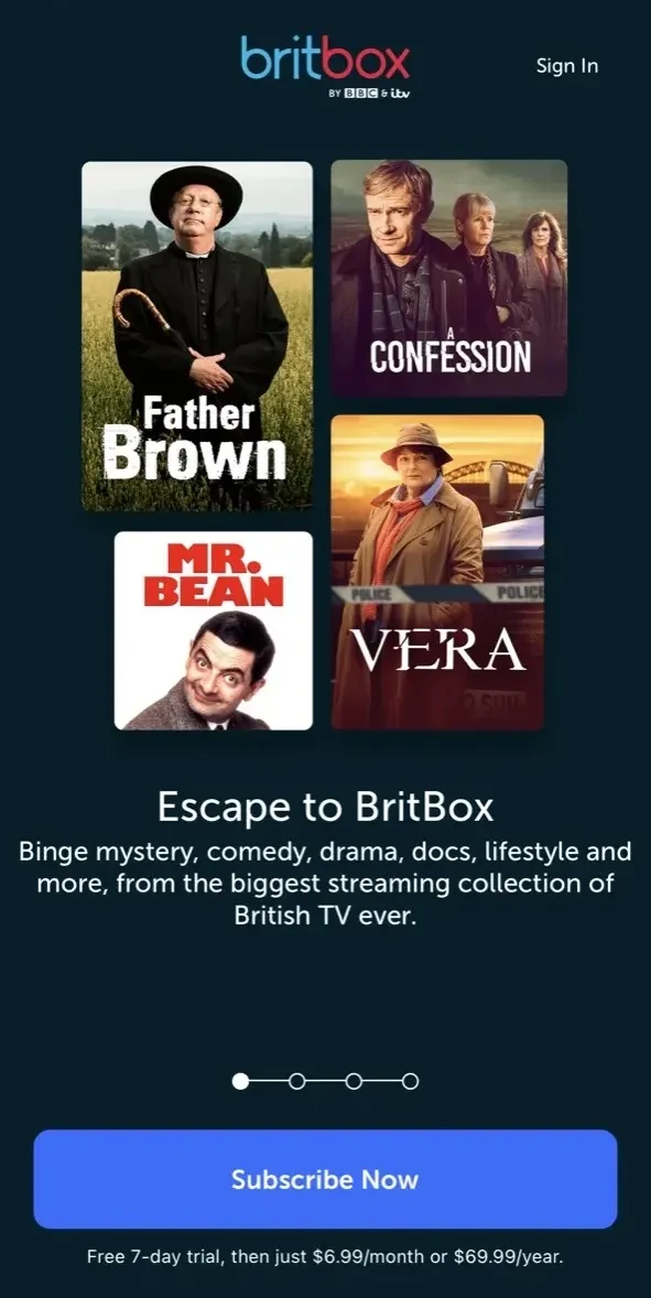 BritBox paywall screen